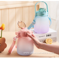 Detachable strap design Popular cute portable reusable plastic water bottle with straw